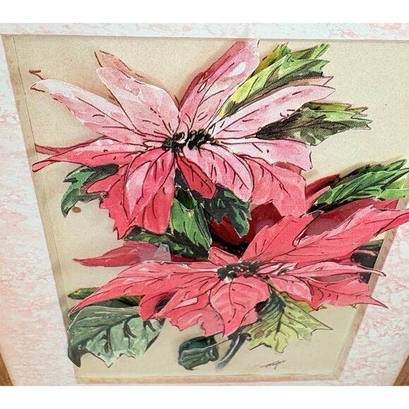 Framed 3D Poinsettia Floral Art Print With Oak Wood Frame - Picture 3 of 8